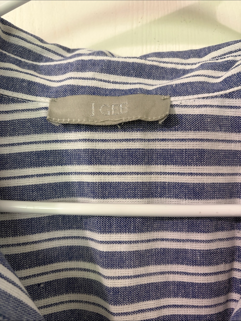 J Gee Blue White Stripe Tunic Button Dress Tie Sleeves Sz Medium Coastal Casual - Picture 2 of 7